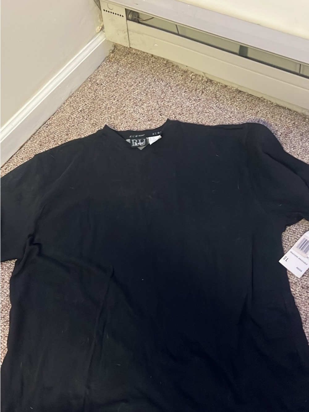 RU @ ease? Men’s Large Black V-Neck T-Shirt NWT 100% Cotton